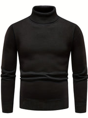 Men's Turtle Neck Knitted Sweater Solid Mid Stretch Pullover for Fall Winter