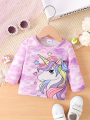 Toddler Baby Girls Horse Print Pullover Long Sleeve Top