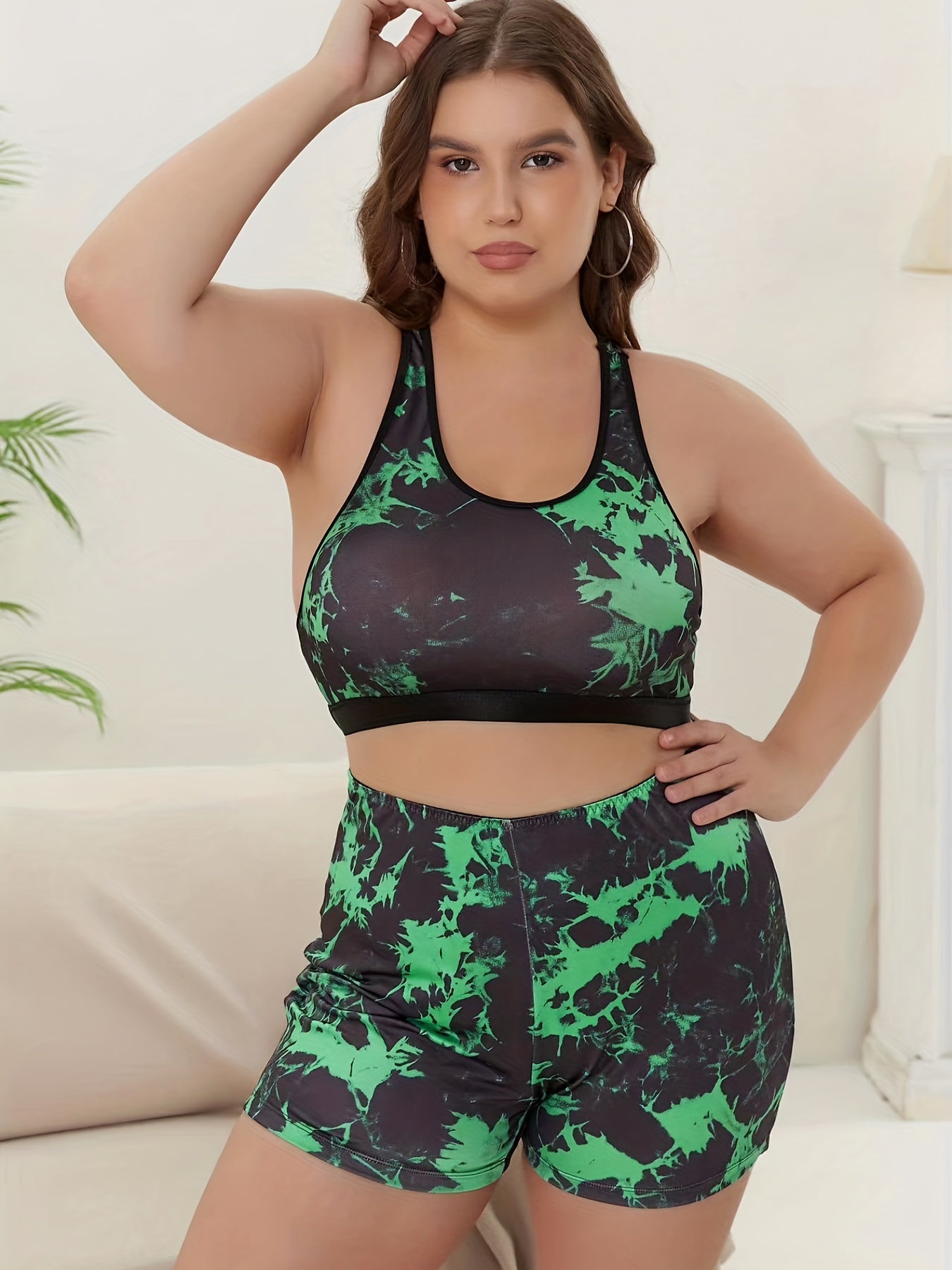 Tie Dye Sports Bra & Shorts Set Women's Two Piece Underwear