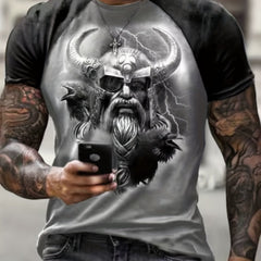 Men's Warrior Graphic T-Shirt Crew Neck Tee for Summer