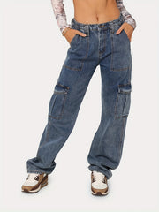 Y2K Denim Cargo Pants Loose Fit Vintage Style