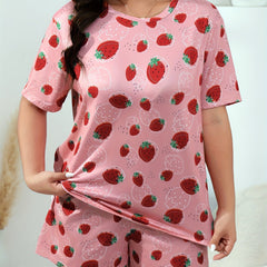 Strawberry Print T shirt & Shorts Pajama Set