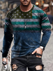 Men's 3D American Flag Long Sleeve T-shirt
