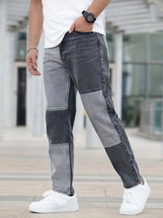 Men's Slim Patchwork Denim Pants for Spring