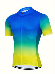 Men's Geometric Pattern Cycling Jersey Long Sleeve Crew Neck Shirt