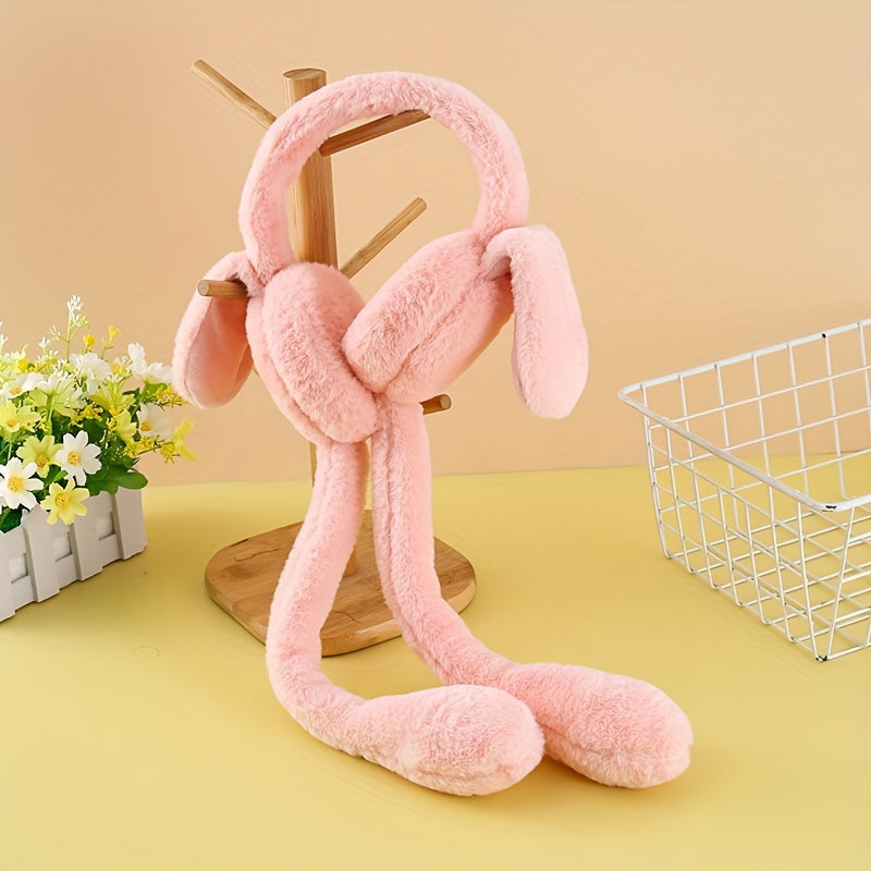 Hot Plush Ear Muffs Usable for 4 Seasons Hat with Movible Rabbit Ears