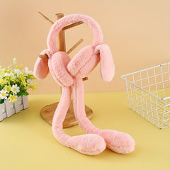 Hot Plush Ear Muffs Usable for 4 Seasons Hat with Movible Rabbit Ears