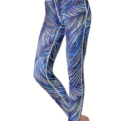 Striped Print High Waist Yoga Pants Slim Fit Butt Lifting Tummy Control