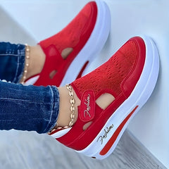 Women's Platform Mesh Shoes Breathable Hook & Loop Low Top Sports Shoes