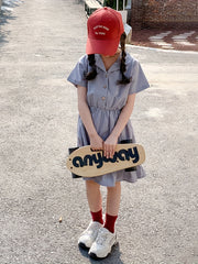 Girls Cotton One Piece Dress Short Sleeve Crew Neck Kids Summer Clothing