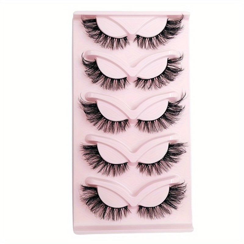 5 Pairs Cat Eye Lashes 20mm Fluffy False Eyelashes Soft Winged End Extension
