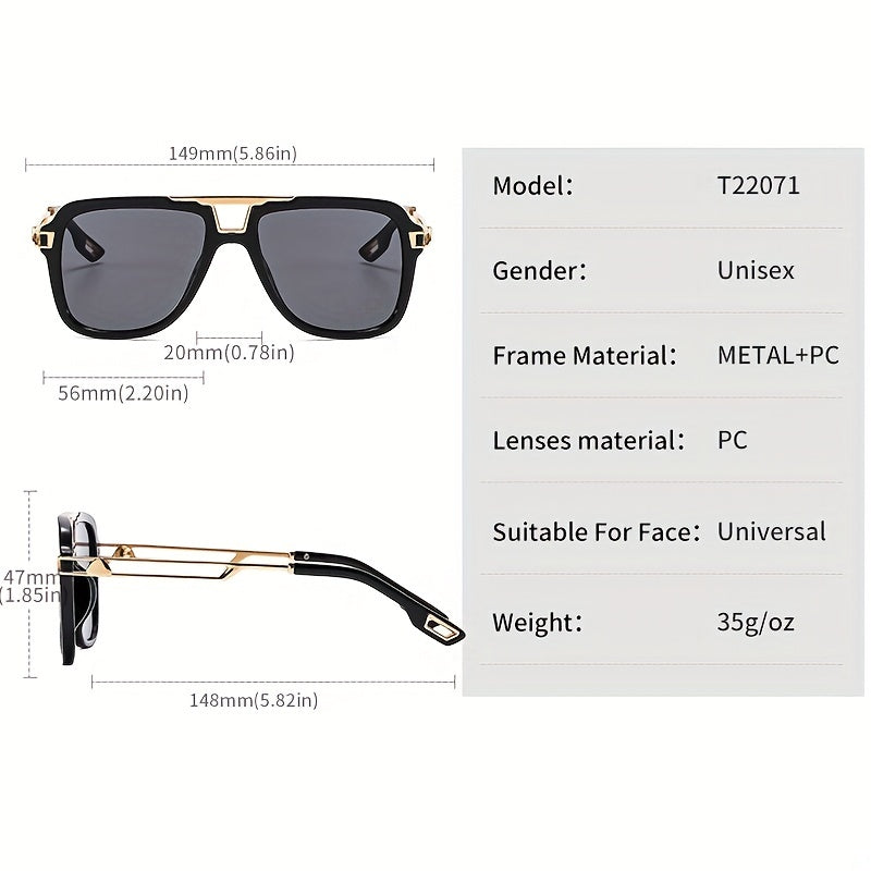 Square Metal Aviator Sunglasses Hollow Out Temple UV400