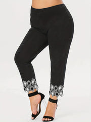 Sexy Leggings Women's Plus Frill Trim Elastic High Rise