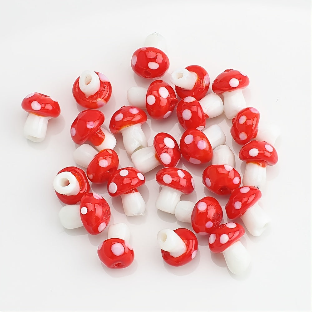 10pcs Red Mushroom Lampwork Glass Loose Beads For DIY Crafts Jewelry Making