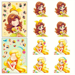 6pcs Princess Face Changing Stickers Cartoon Puzzle Stickers