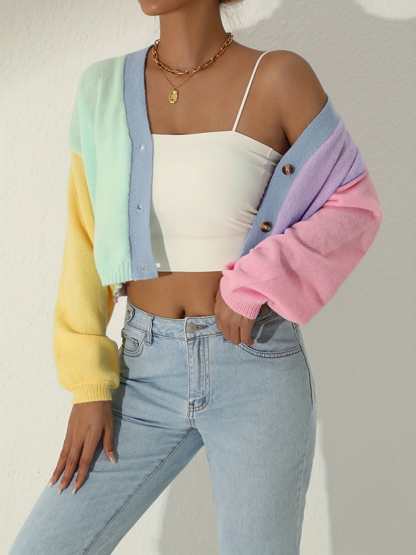 Colorful Long Sleeve Crop Cardigan for Women