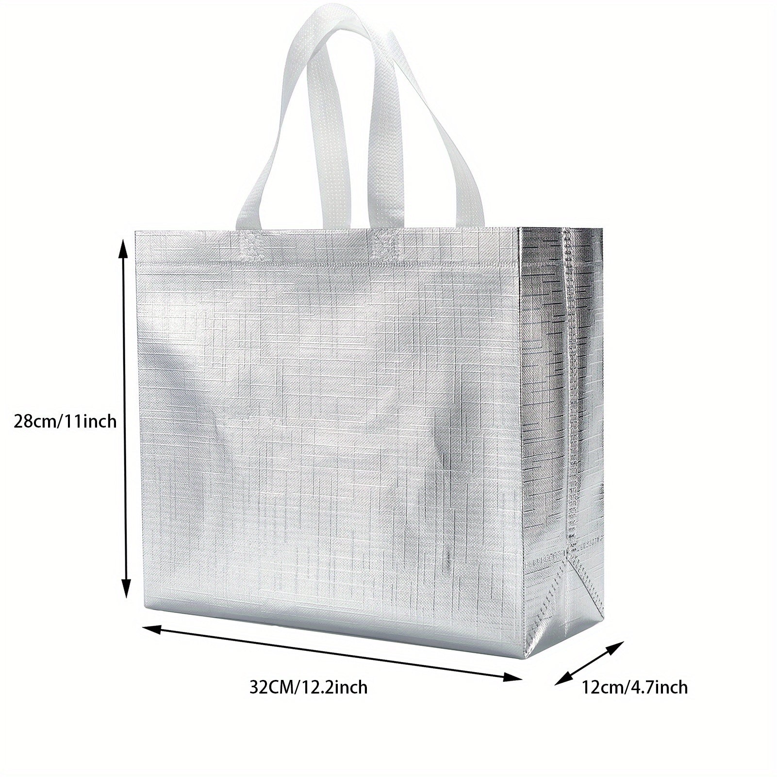 4pcs Glossy Reusable Grocery Bags Non woven Shopping Tote Bags Silver