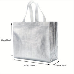 4pcs Glossy Reusable Grocery Bags Non woven Shopping Tote Bags Silver