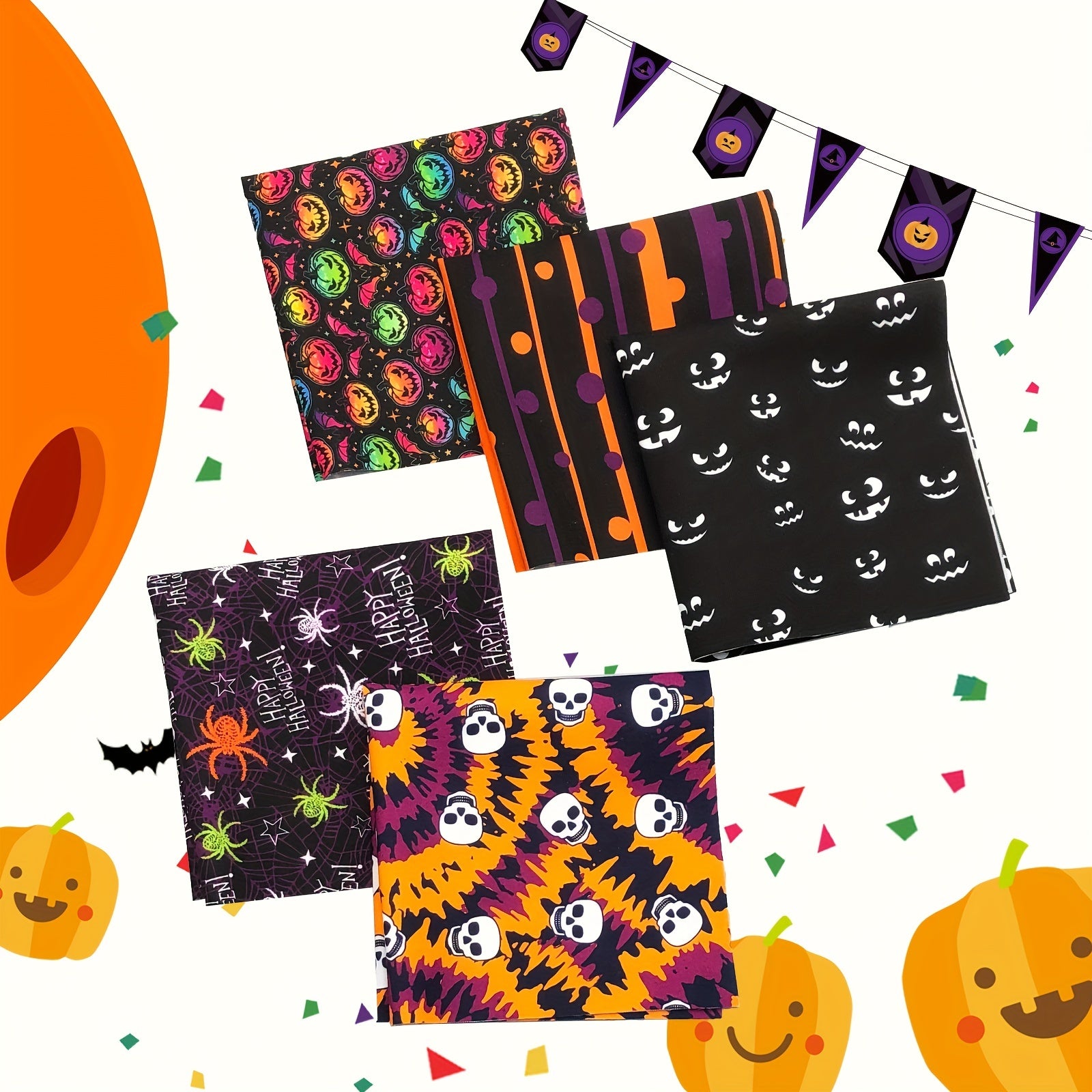 5pcs Halloween Quilted Fabric Pumpkin DIY Sewing Crafts