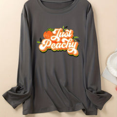 Women's Orange Letter Print Long Sleeve Top Plus Size