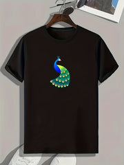 Peacock Print Men's Comfy T-Shirt for Outdoor Summer