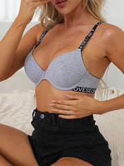 Letter Print Push Up Bra Comfy & Breathable Everyday Bra