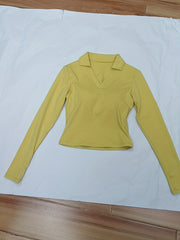 Women's V Neck Long Sleeve Crop Top for Yoga