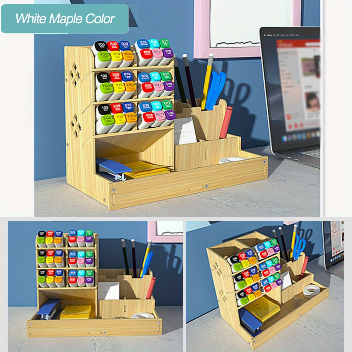 Desktop Wood Bookshelf File Organizer DIY Pen Holder