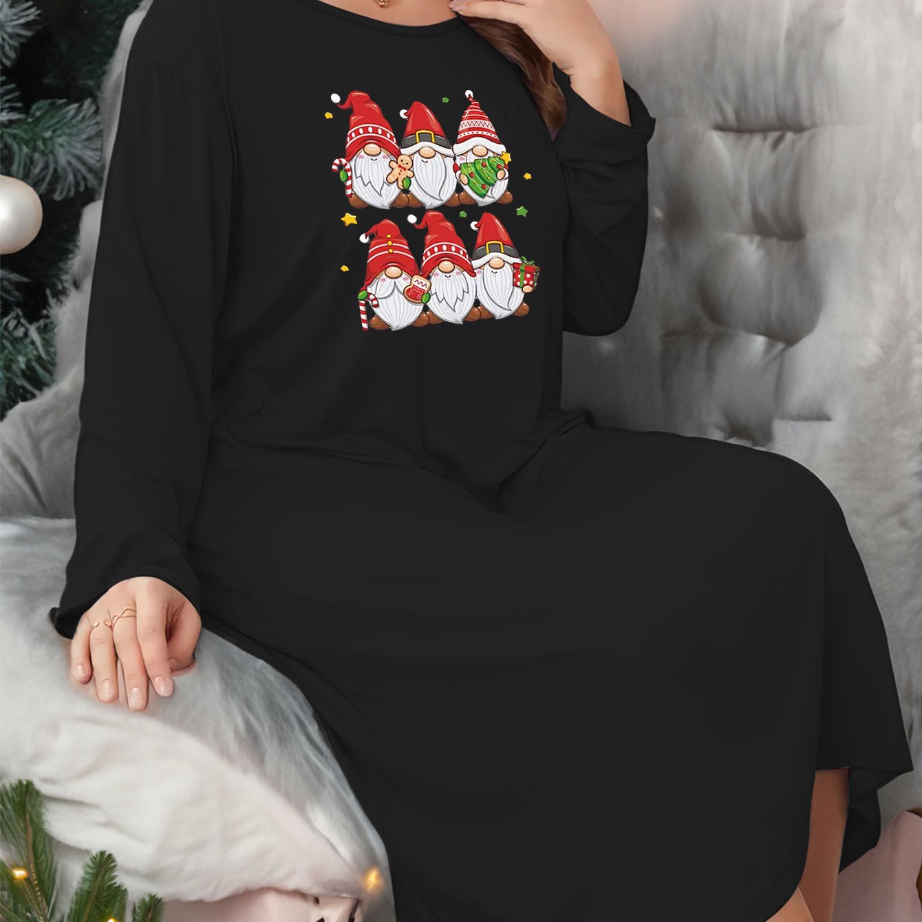 Casual Loungewear Dress Dwarf Print Long Sleeve Sleep