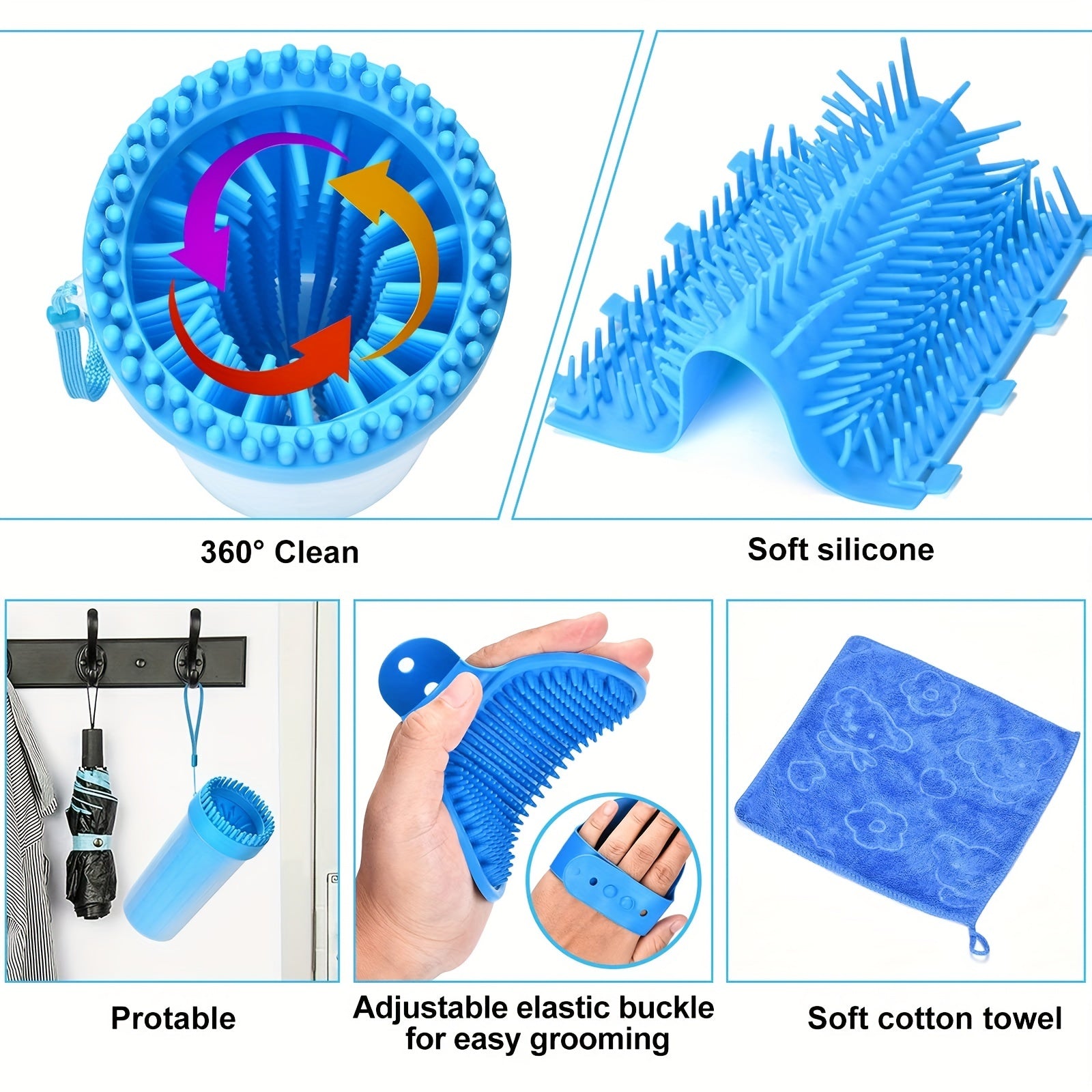 3pcs Dog Foot Washer Cup, Massage Bath Brush, Soft Towel Set