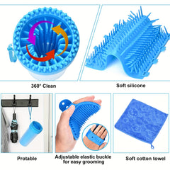 3pcs Dog Foot Washer Cup, Massage Bath Brush, Soft Towel Set