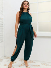 Casual Jumpsuit Round Neck Elastic Stretch Self Tie Jumpsuit