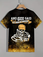Skeleton Print Men's Graphic T shirt for Summer