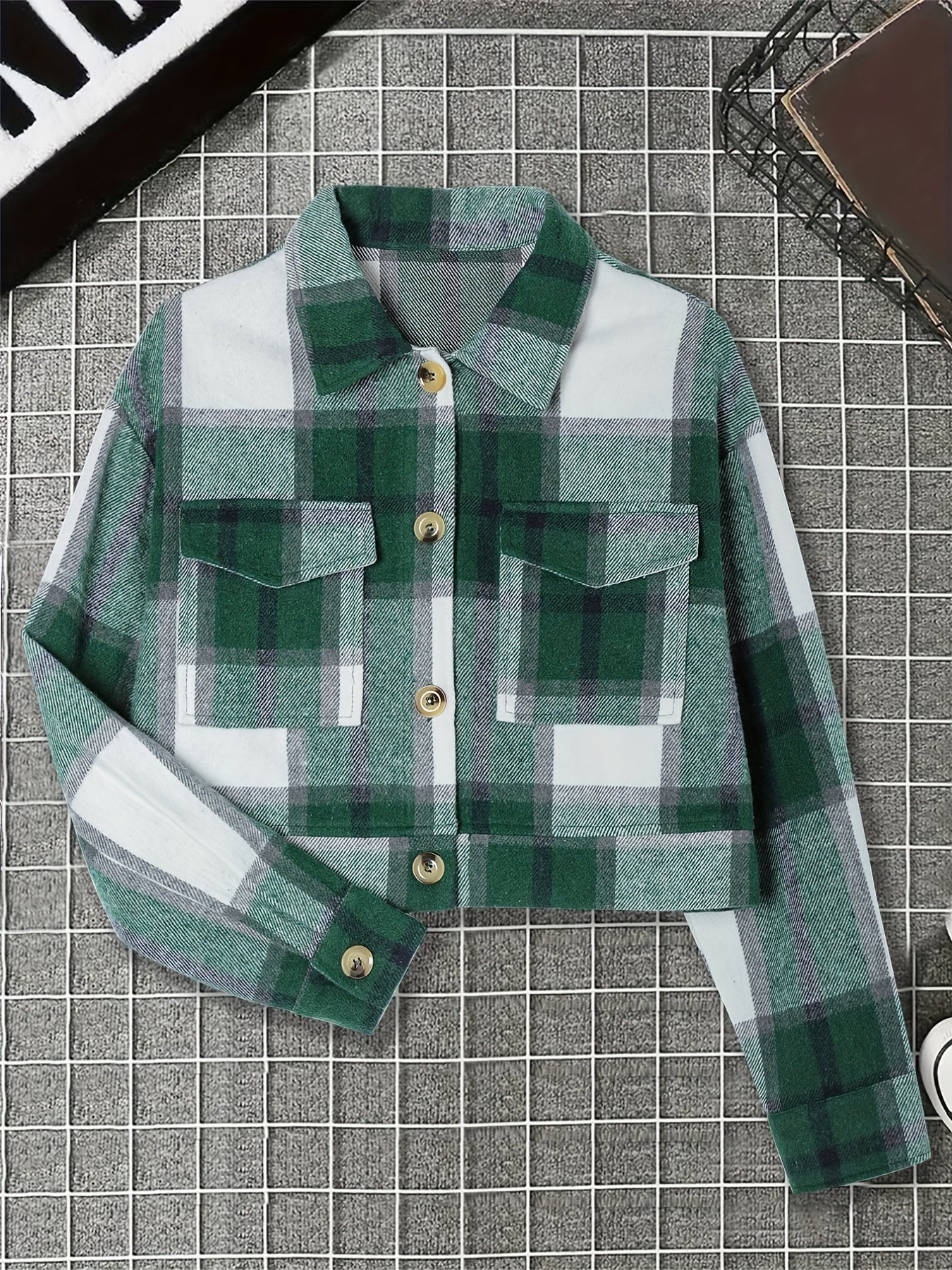 Plaid Print Button Front Jacket Outerwear Women's Clothing