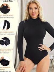 Mock Neck Shaping Bodysuit Long Sleeve Tummy Control Slimming Body Shaper