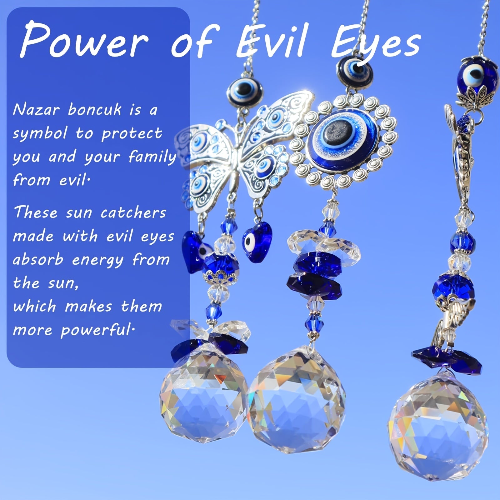 3pcs Evil Eye Suncatchers With Crystal Prism Balls Window Hanging