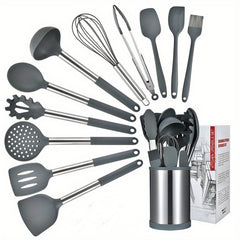 12pcs Silicone Kitchen Utensil Set With Stainless Steel Handle