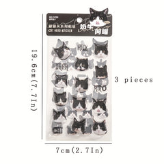3sheets Cat Cat Head Sticker PVC Resin Coated Paper Photo Album Decoration