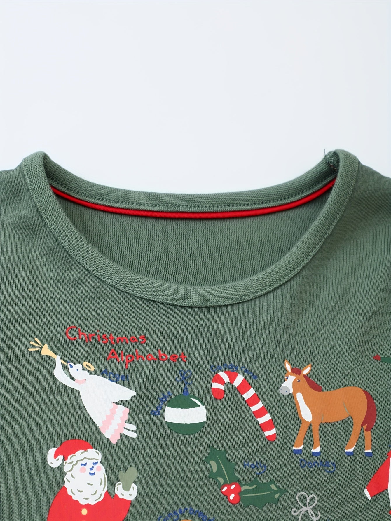Christmas Print Boys T-shirt Long Sleeve Crew Neck Holiday Clothes