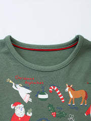 Christmas Print Boys T-shirt Long Sleeve Crew Neck Holiday Clothes