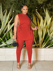 Casual Two piece Set Side Split Top & High Waist Pants