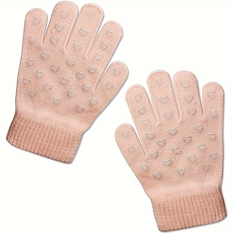 Kids Winter Gloves Knitted Warm Elastic Boys Girls 5-11