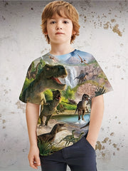 Boys' Dino Graphic Tee Short Sleeve Active Shirt for Summer Fun
