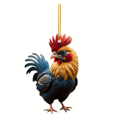 1pc Rooster Christmas Car Pendant Acrylic Tree Rearview Mirror Decoration Gift