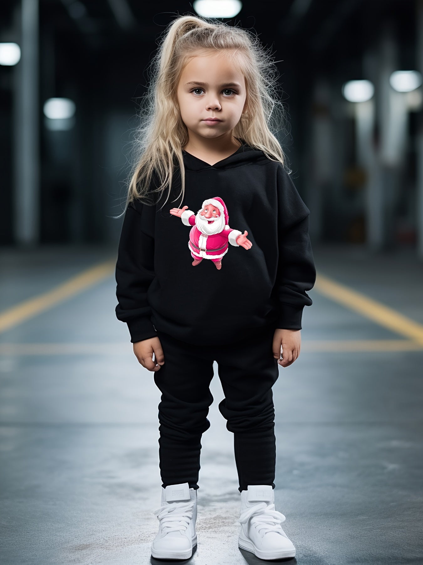 OERYUI Girls boys 2pcs Santa Print Hooded Pullover Pants Set For Sports