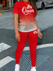 Ombre & Letter Print Tee & Leggings Set