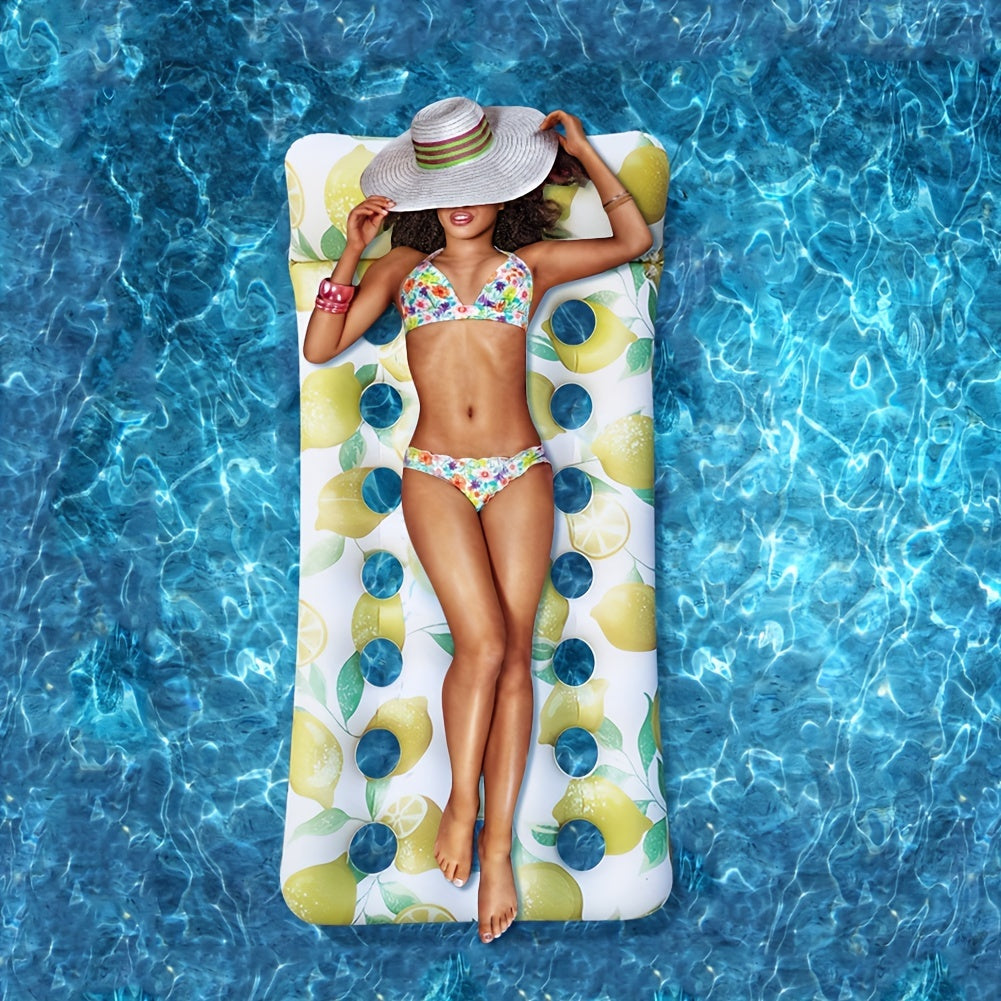 Lemon Print Inflatable Pool Lounger with Headrest