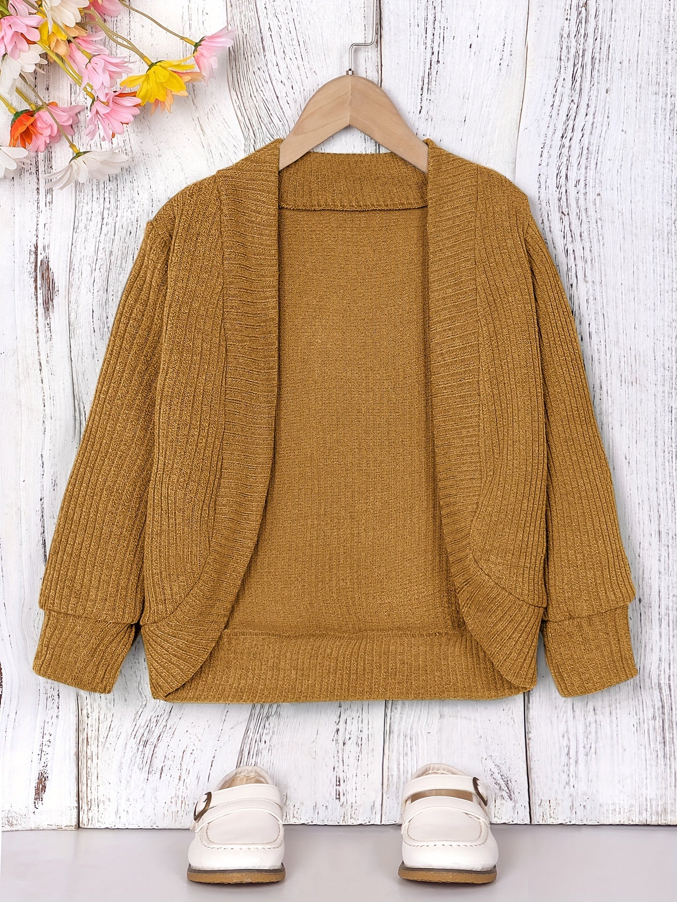 Toddler Girls Shawl Knit Cardigan Open Front Sweater Coat Versatile Spring Fall