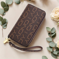 Vintage Style Women's Double Zipper Long Wallet with Detachable Wrist Strap