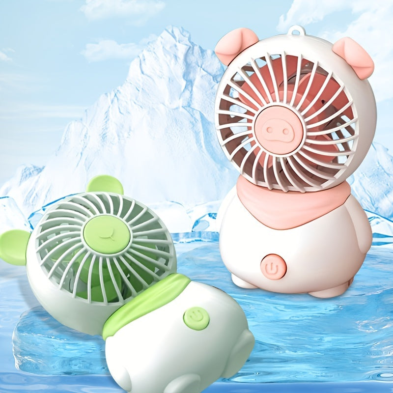 Cartoon Pig Handheld Fan USB Charging Strap Portable Pocket Mini Fan